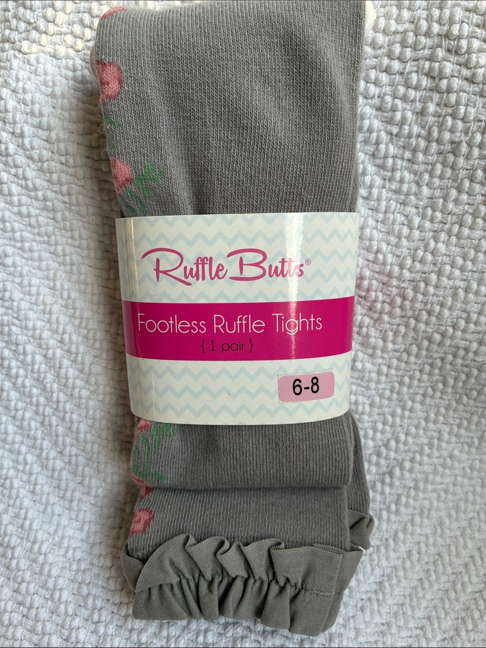 Ruffle Butts Gray Footless Ruffle Tights with Pink Floral